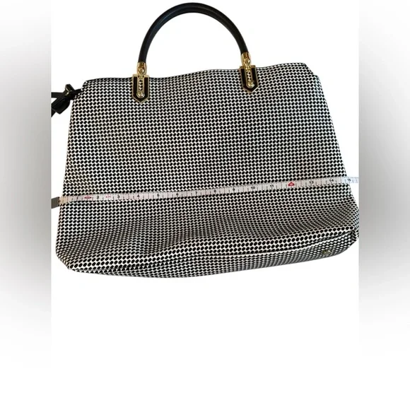 Gianni Bini Black & White Geometric Dot Structured Satchel with Gold Hardware - Picture 9 of 12